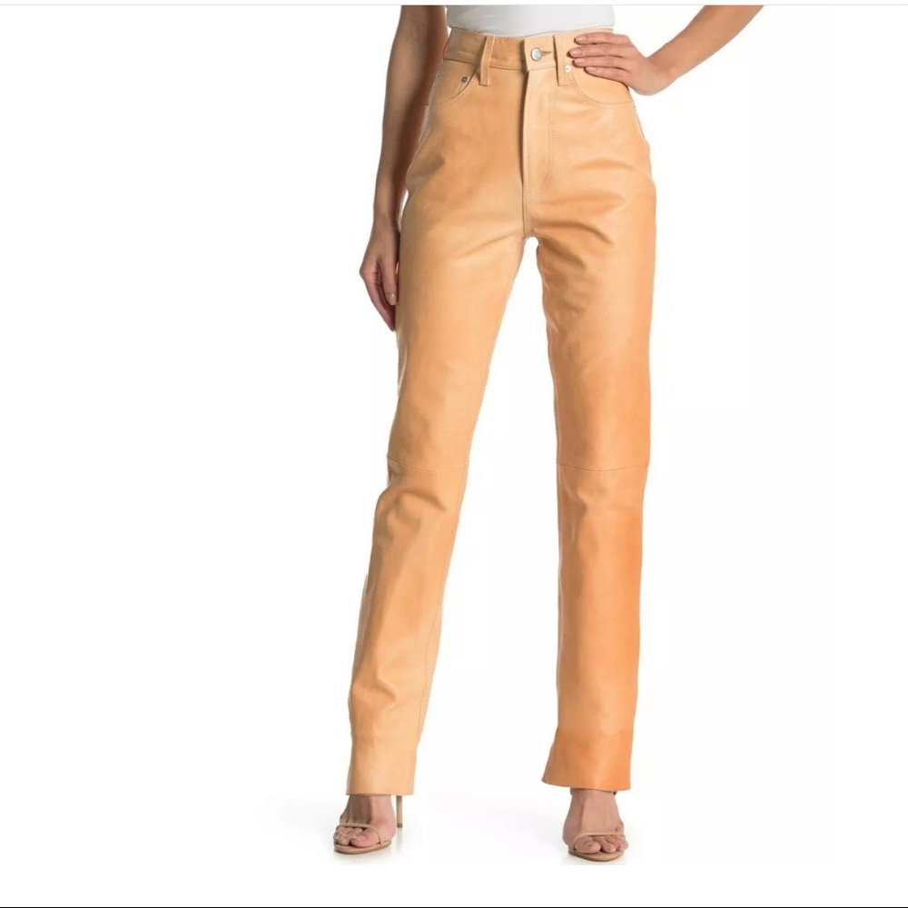 Helmut Lang Femme Hi Waisted Bootcut Leather Pants